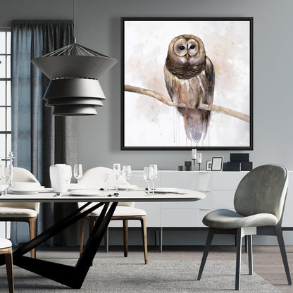 Toile Chouette rayée | Décoration de chambre encadrée avec oiseau brun