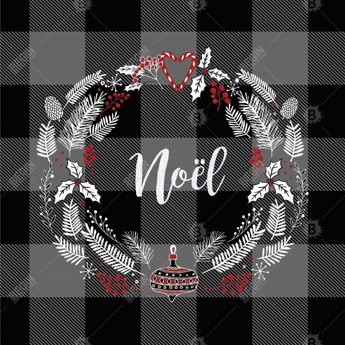 Couronne de Noël sur toile | Décoration de cuisine grise pour la maison