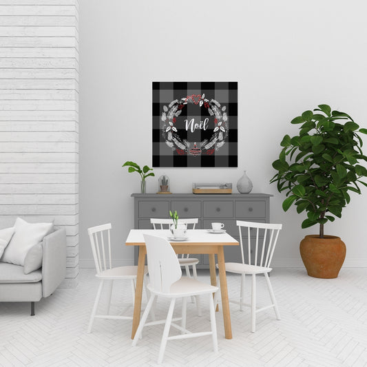 Gray Christmas Wreath Canvas | Kitchen Decor Wall Art