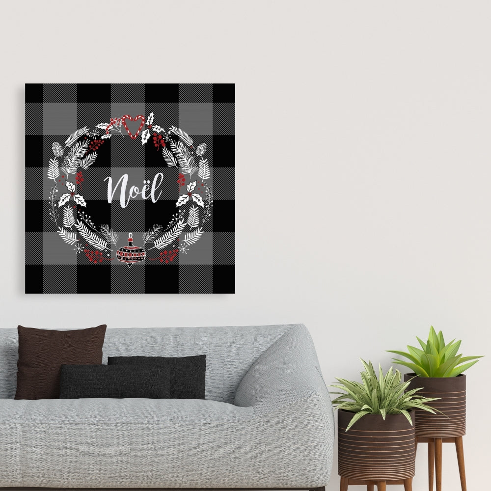 Gray Christmas Wreath Canvas | Kitchen Decor Wall Art
