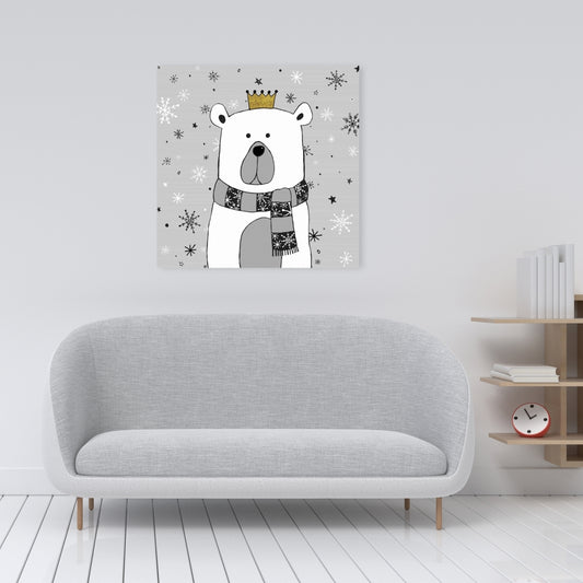 Beautiful Bear Canvas - Gray Illustration for Living Room Decor