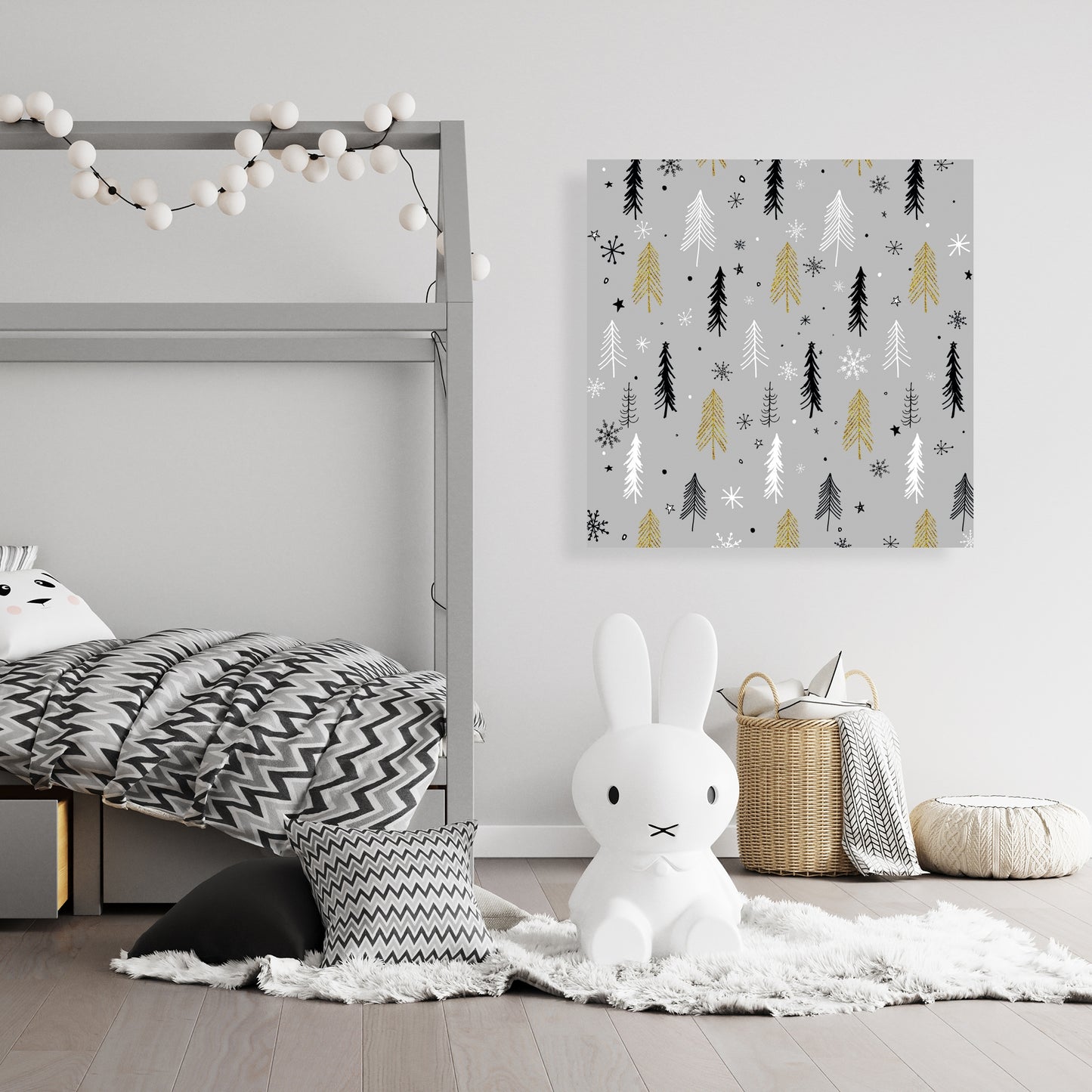 Christmas Tree Pattern Canvas | White Bedroom Decor Art