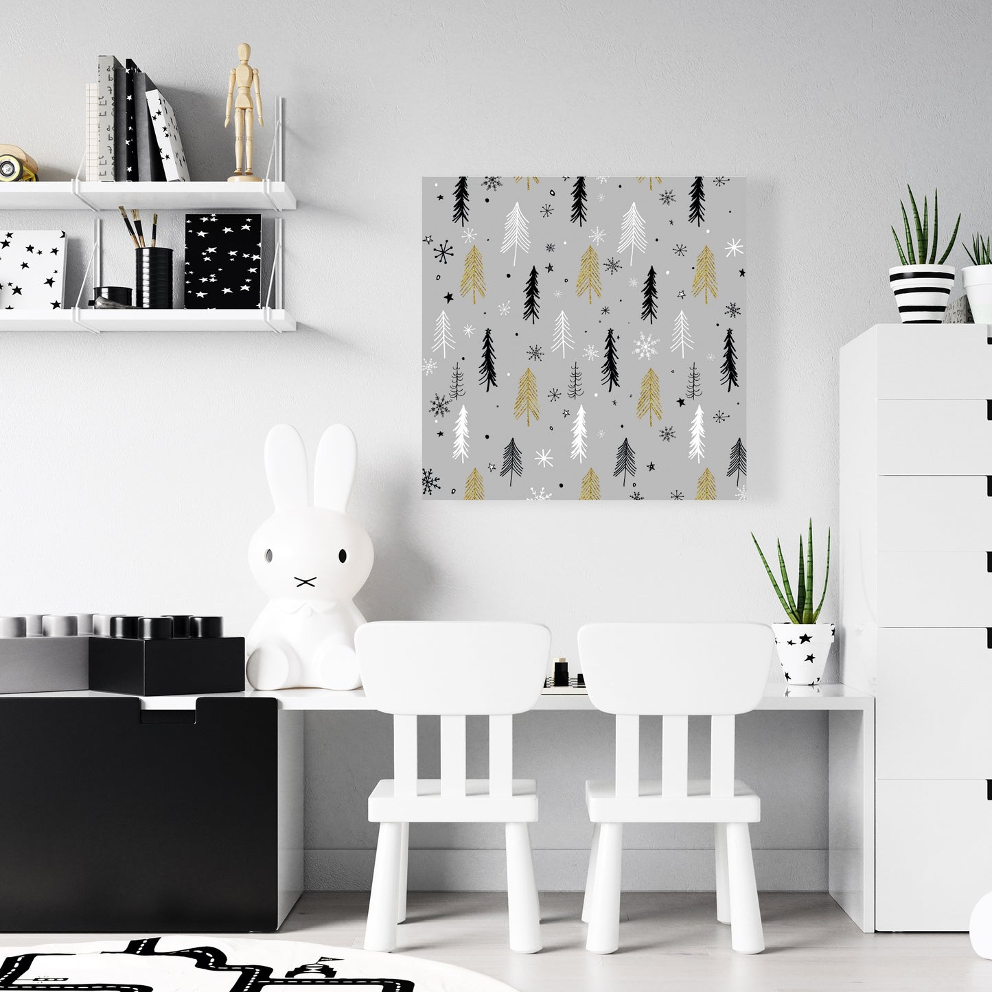 Christmas Tree Pattern Canvas | White Bedroom Decor Art