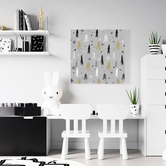 Christmas Tree Pattern Canvas | White Bedroom Decor Art