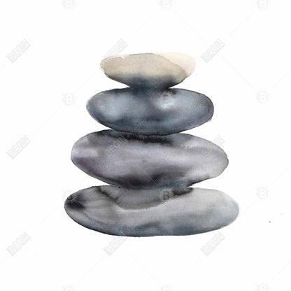 Toile encadrée grise - Nature morte avec quatre pierres chaudes et minéraux