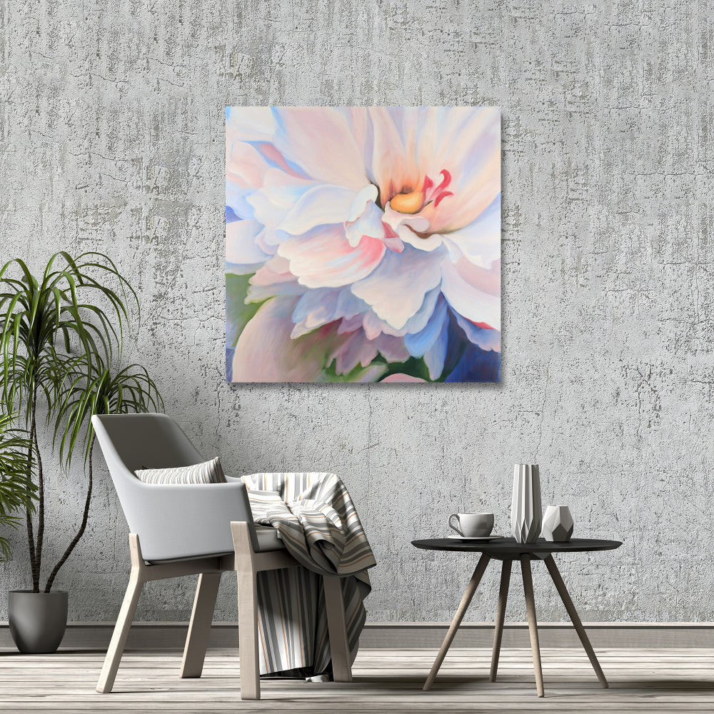 Pastel Colored Flower Canvas - Blue Contemporary Bedroom Decor