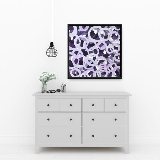 Toile encadrée abstraite à motifs de cercles violets | Décoration murale pour chambre