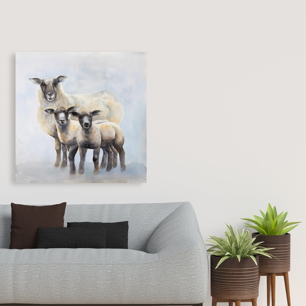 Blue Sheep Family Canvas - Farm Animal Bedroom Decor