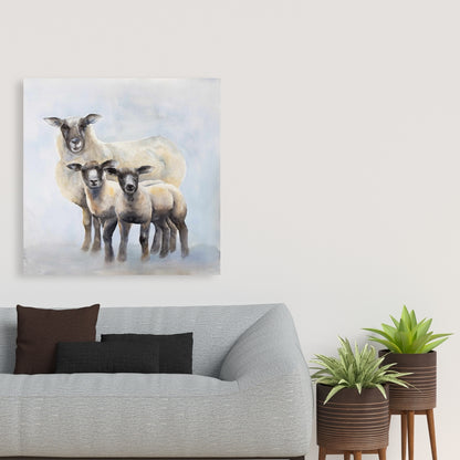 Blue Sheep Family Canvas - Farm Animal Bedroom Decor
