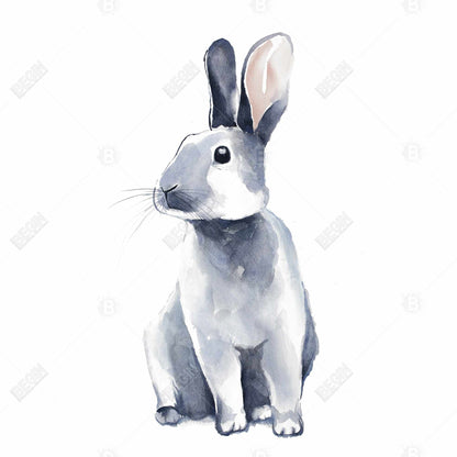 Toile encadrée « Lapin curieux gris » | Décoration de chambre scandinave