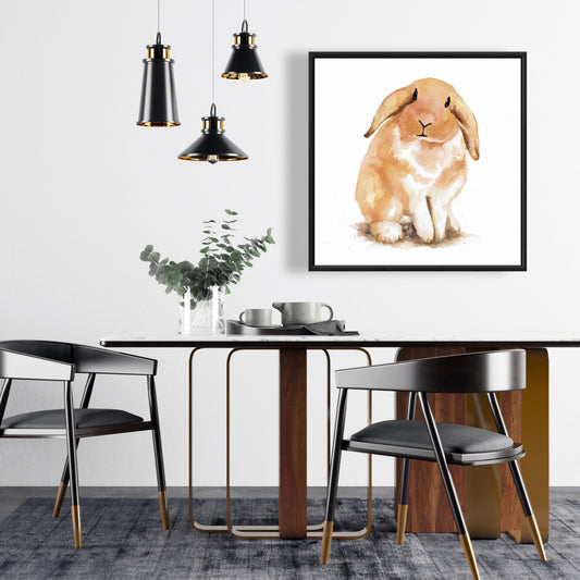 Toile illustrée représentant un lapin bélier | Décoration d'intérieur encadrée