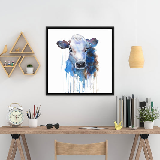 Toile encadrée aquarelle représentant une vache Jersey | Décoration de style campagnard