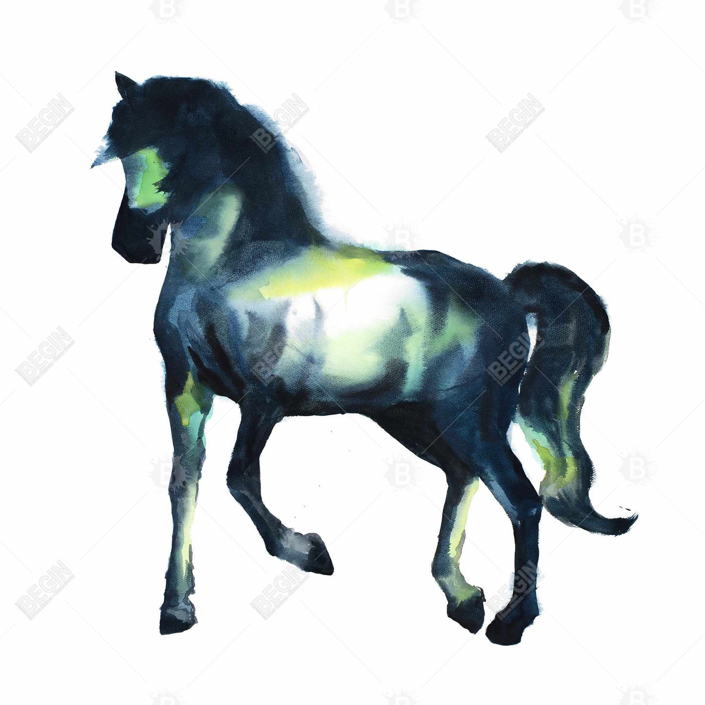 Toile encadrée élégante représentant un cheval bleu - Décoration d'intérieur avec animaux de la ferme