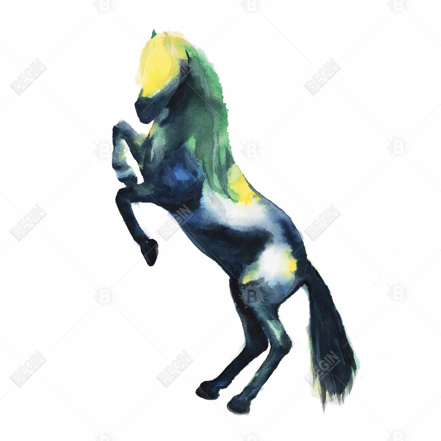 Toile encadrée représentant un cheval bleu et des animaux de la ferme, décoration d'intérieur