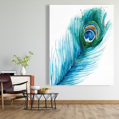 Blue Romantic Long Peacock Feather Canvas | Animal Home Decor