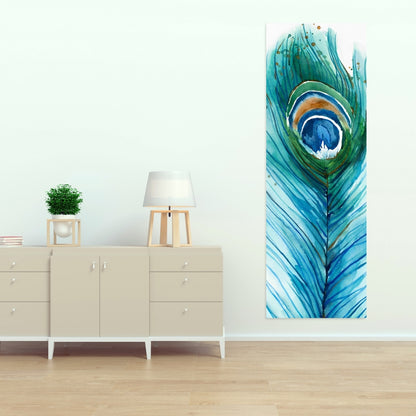 Blue Romantic Long Peacock Feather Canvas | Animal Home Decor