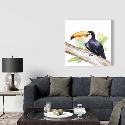 Toile Toucan perché - Décoration murale de chambre à coucher avec arbres et animaux