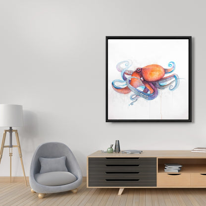 Toile encadrée colorée représentant un profil de pieuvre | Décoration aquatique