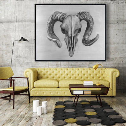 Grayscale Aries Skull Farm Animal Canvas | Home Decor Wall Art