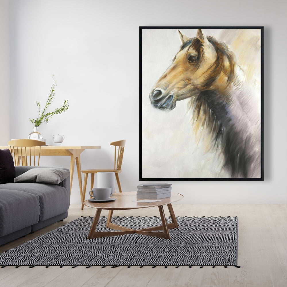 Wild Horse Canvas | Brown Animal Framed Art for Bedroom Decor