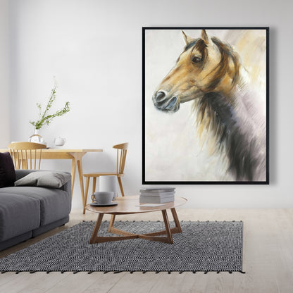 Wild Horse Canvas | Brown Animal Framed Art for Bedroom Decor