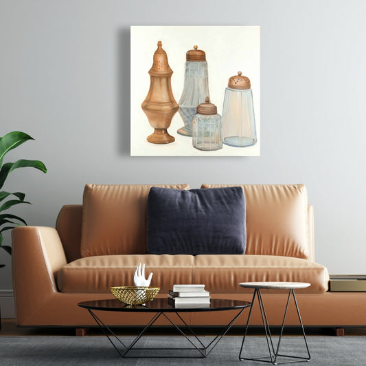 Antique Salt and Pepper Shaker Canvas | Vintage Home Decor