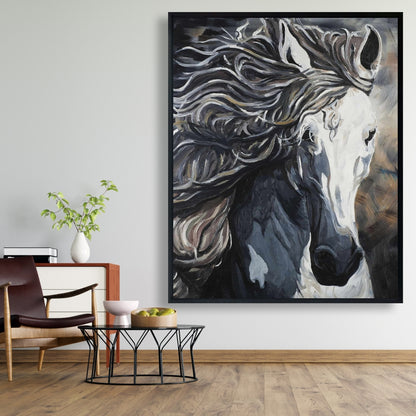 Toile bleue « Cheval sauvage » | Décoration de chambre contemporaine