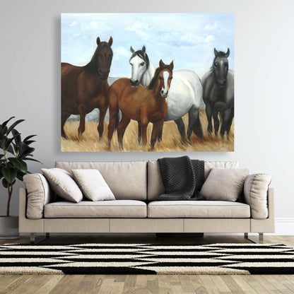 Rustic Horses in Meadow Canvas | Farm Animal Home Decor