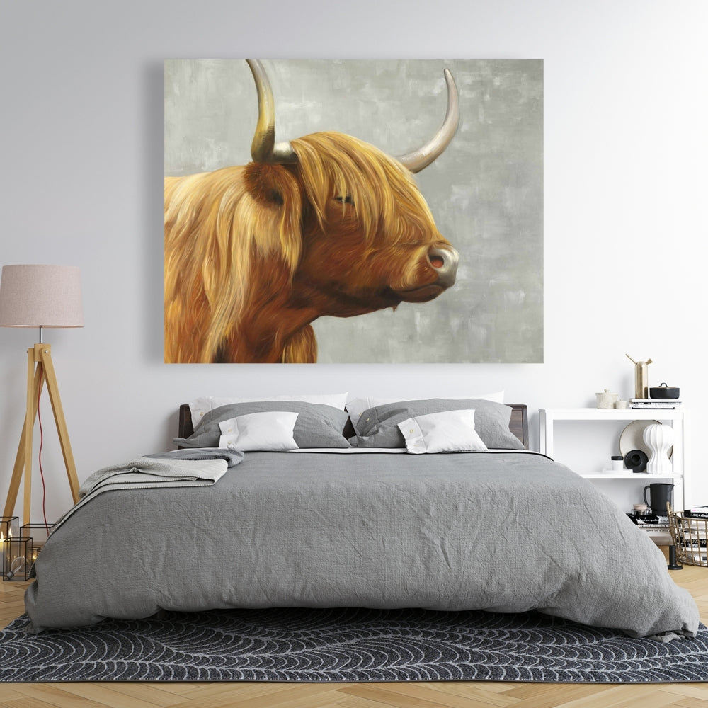 Toile rustique représentant un bétail des Highlands | Décoration d'intérieur avec animaux de la ferme