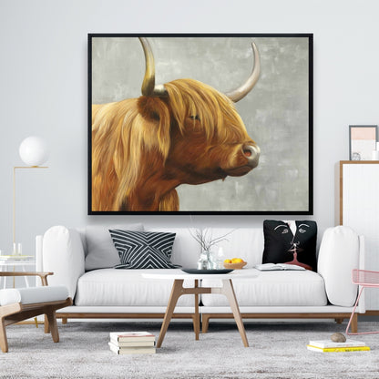 Toile rustique représentant un bétail des Highlands | Décoration d'intérieur avec animaux de la ferme
