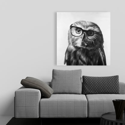 Monochrome White Owl Canvas | Northern Saw-Whet Home Decor