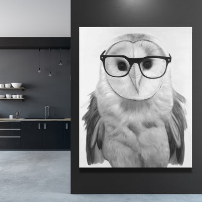 Realistic Barn Owl with Glasses Canvas | Home Decor Art