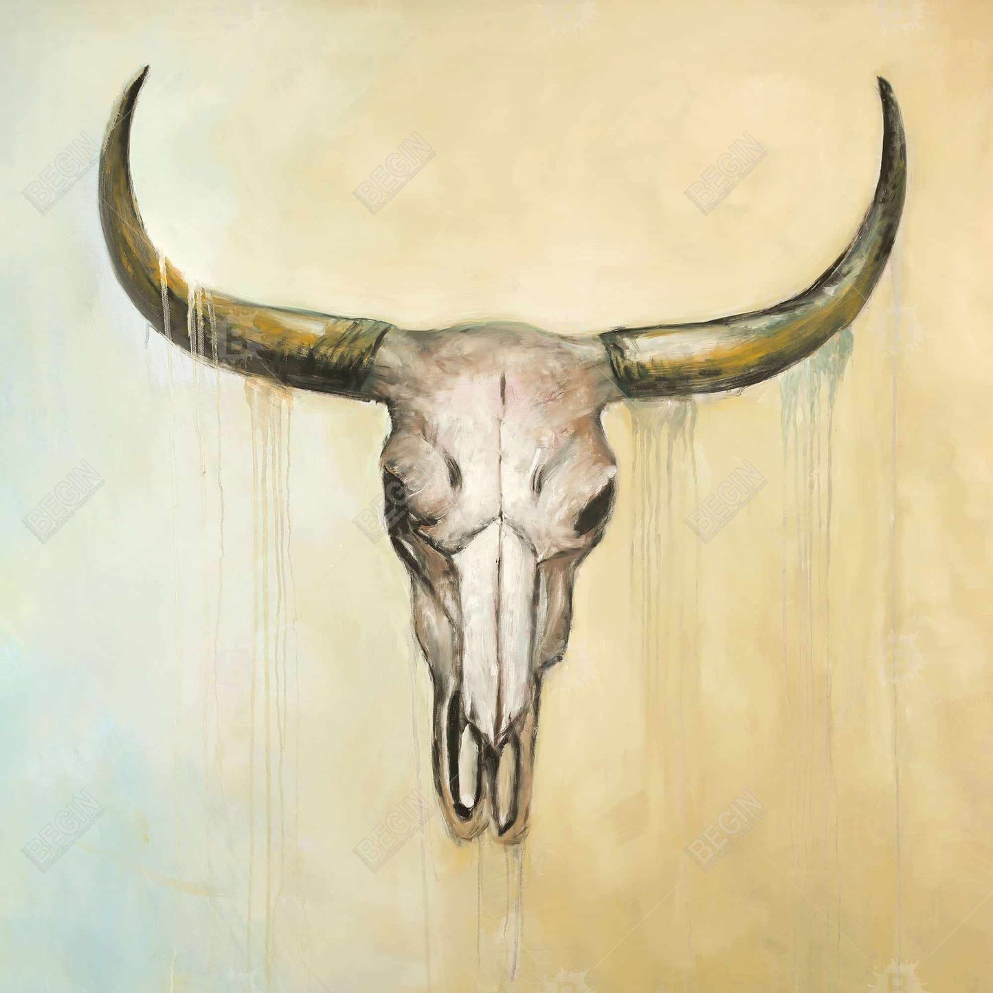 Cow Skull Canvas - Brown Farm Animal Wall Art for Bedroom Decor