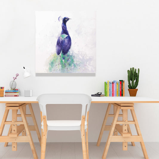 Graceful Peacock Purple Canvas - Elegant Bird Bedroom Decor