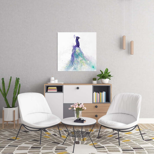 Abstract Peacock Watercolor Canvas | Purple Bedroom Wall Art