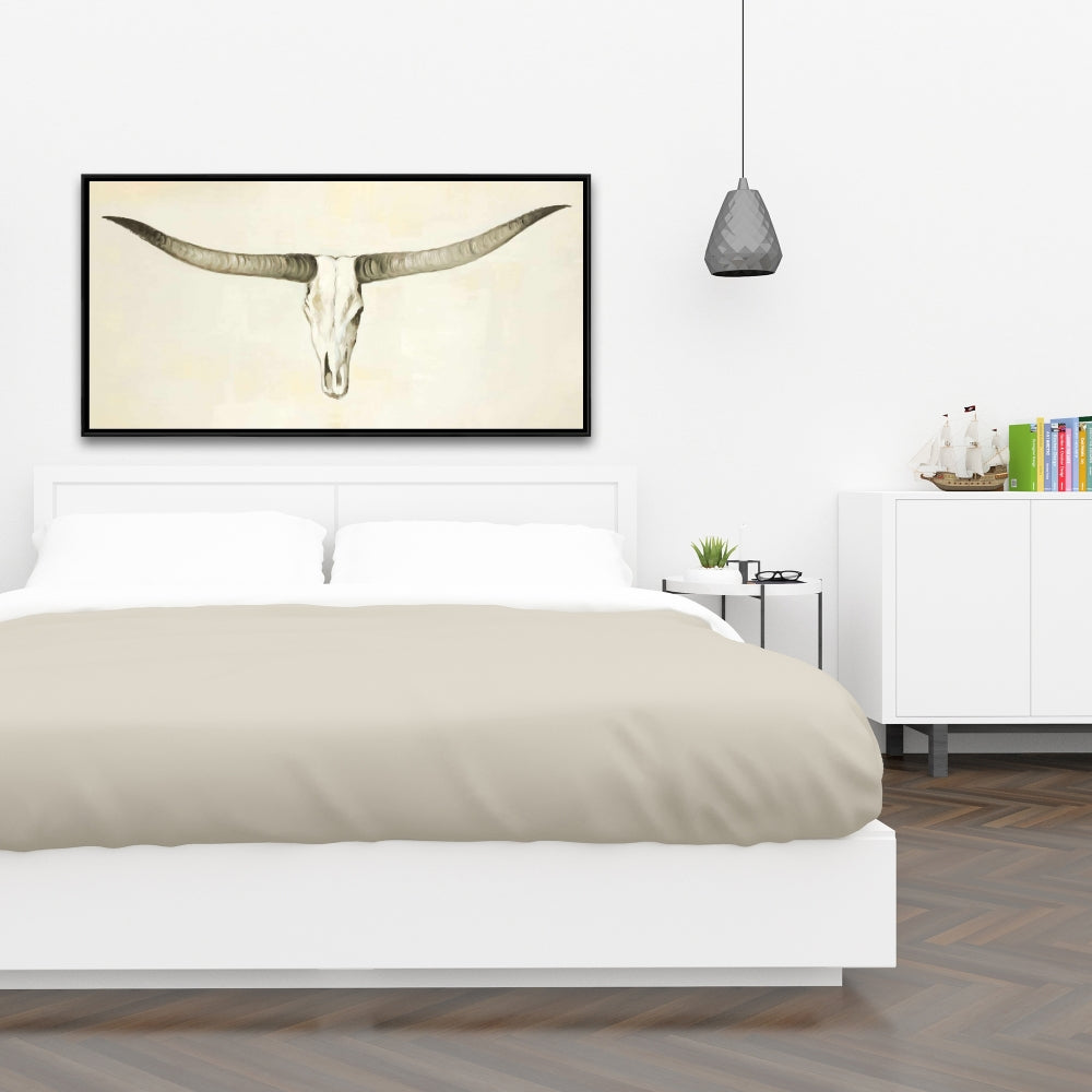 Toile représentant un crâne de bovin Longhorn - Décoration de chambre animalière marron