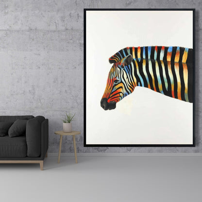 Toile encadrée Zèbre coloré | Art animalier exotique pour la décoration intérieure