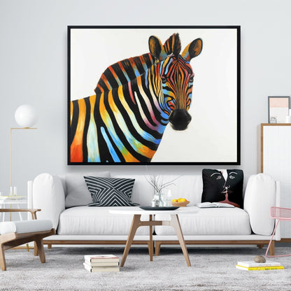 Toile encadrée colorée représentant un profil de zèbre – Décoration d'intérieur animalière bleue