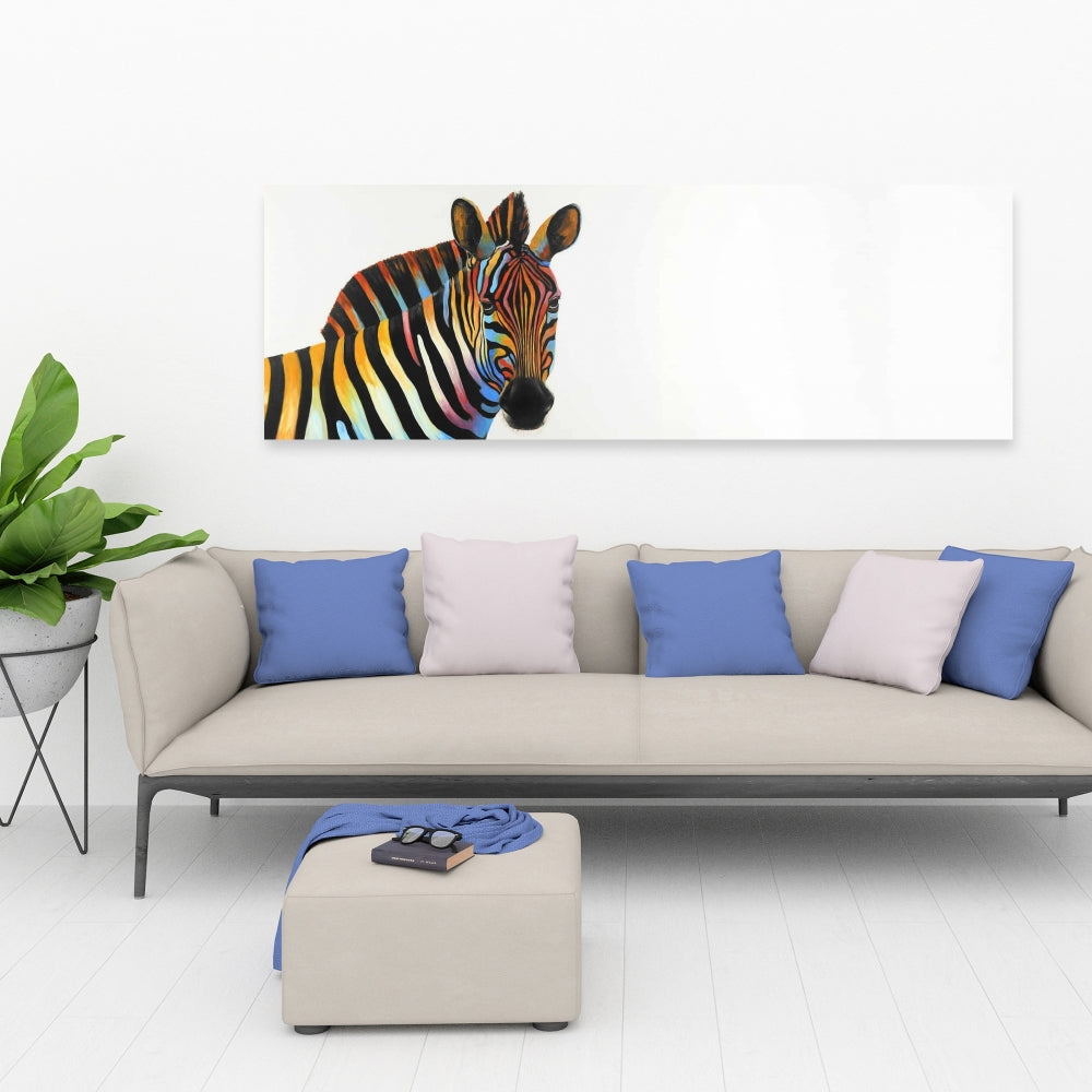 Colorful Zebra Canvas - Bedroom Wildlife Blue Home Decor