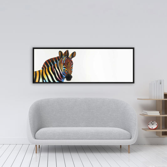Colorful Zebra Profile Framed Canvas - Blue Wildlife Home Decor