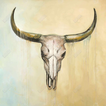 Rustic Brown Cow Skull Canvas - Animal Framed Home Decor