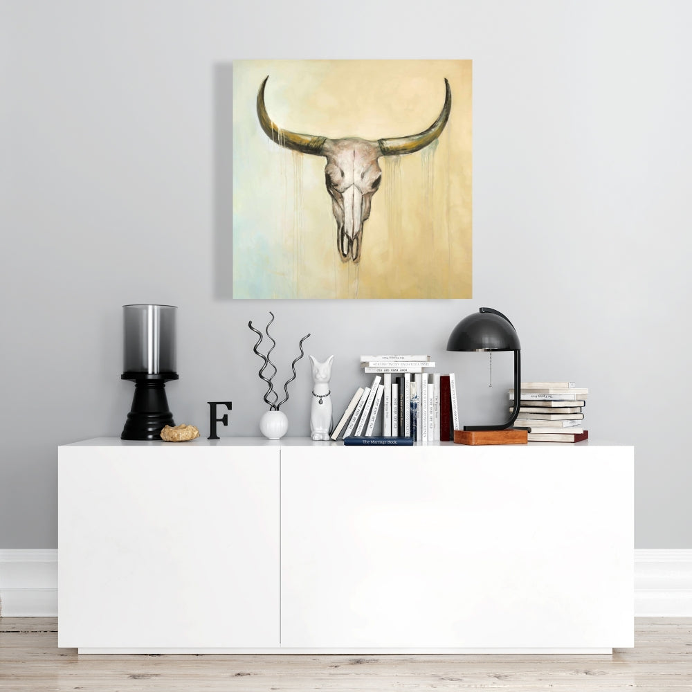 Cow Skull Canvas - Brown Farm Animal Wall Art for Bedroom Decor