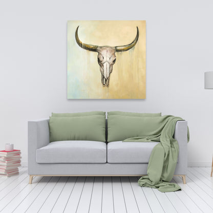 Cow Skull Canvas - Brown Farm Animal Wall Art for Bedroom Decor