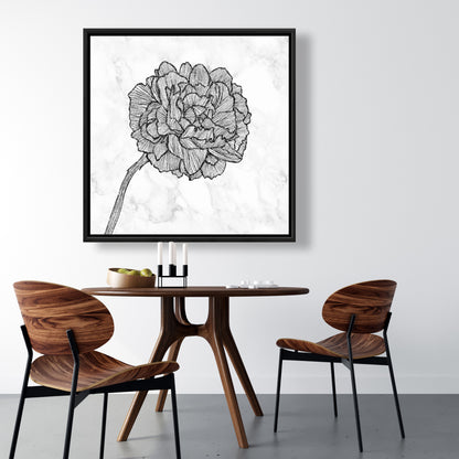 Toile florale pivoine lumineuse - Cadre blanc monochrome
