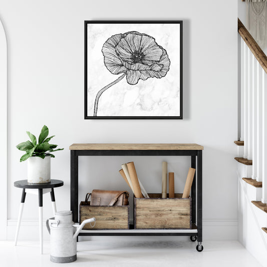 Toile à motif de coquelicots lumineux | Cadre monochrome blanc