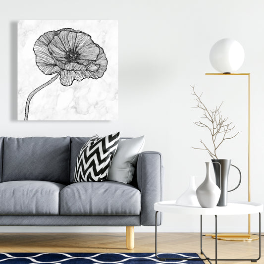 Bright Poppy Flower Canvas | White Monochrome Home Decor