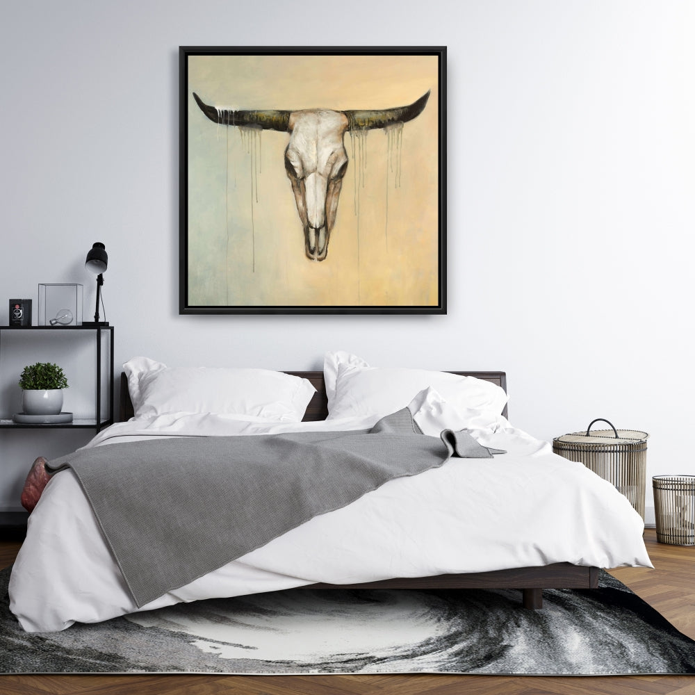 Bull Skull Farm Animal Decor | Framed Canvas for Bedroom