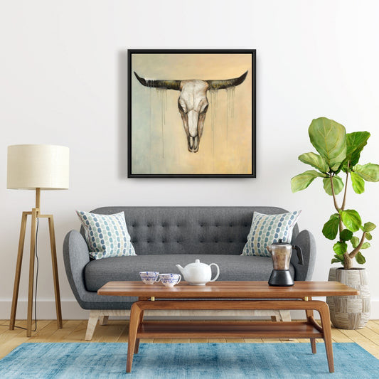 Décoration d'animaux de la ferme avec crâne de taureau | Toile encadrée pour chambre