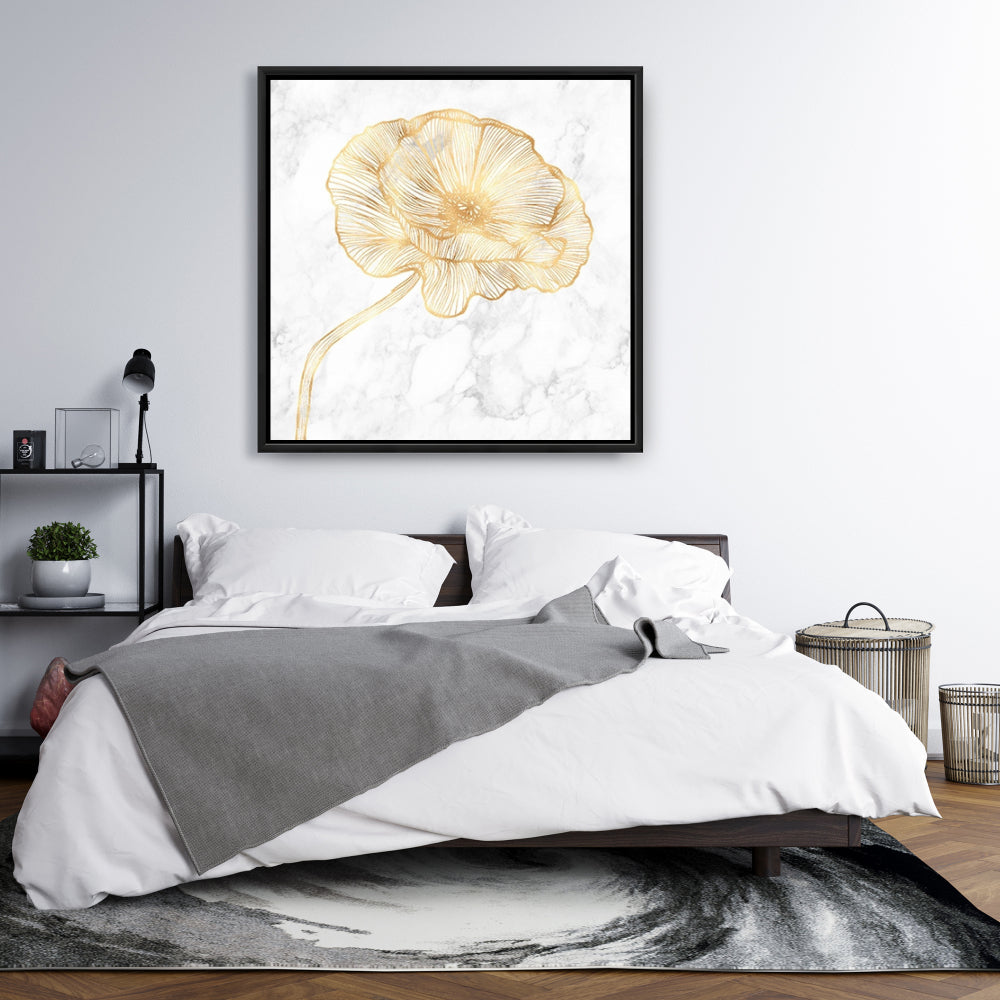Toile de pavot doré | Décoration murale florale pour chambre à coucher