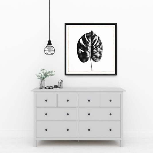 White Exotic Livingroom Canvas | Split Leaf Philodendron Art